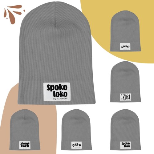 Cienka czapka prążkowana dziecięca na wiosnę Minimiki stalowa szara