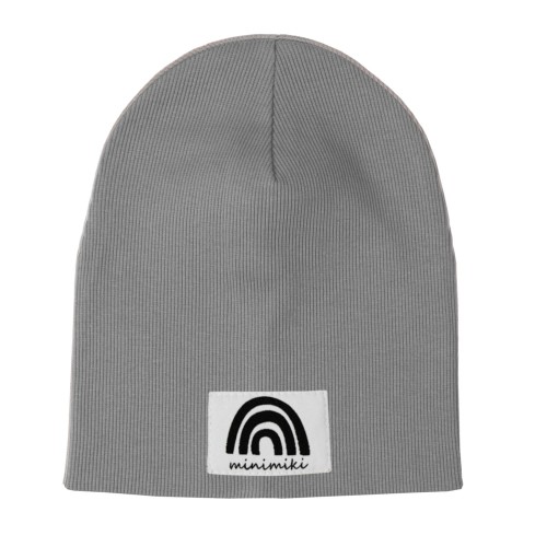 Dziecięca czapka prążkowana wiosna jesień Minimiki stalowa szara tęcza