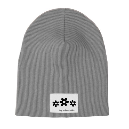 Dziecięca czapka prążkowana wiosna jesień Minimiki stalowa szara kwiatki