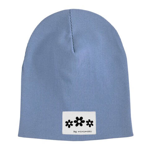 Czapka prążkowana podwójna jesienna Minimiki vintage blue kwiatki