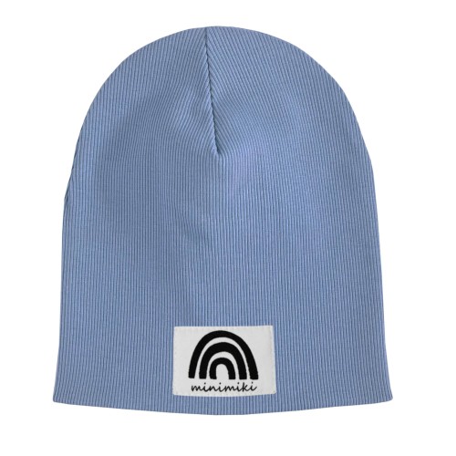 Czapka prążkowana podwójna jesienna Minimiki vintage blue tęcza