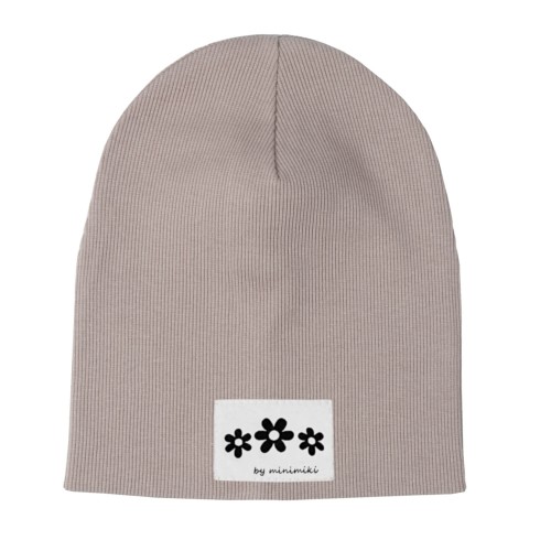 Czapka prążkowana podwójna jesienna Minimiki sand beige kwiatki