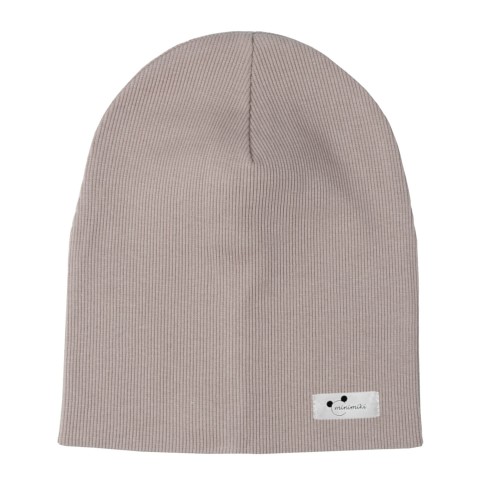 Czapka prążkowana podwójna jesienna Minimiki sand beige logo