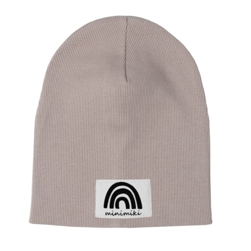 Czapka prążkowana podwójna jesienna Minimiki sand beige tęcza