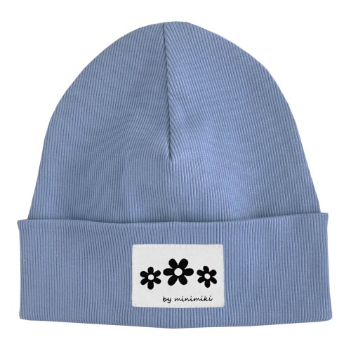 Czapka dziecięca wywijana beanie Minimiki vintage blue kwiatki