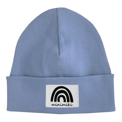 Czapka dziecięca wywijana beanie Minimiki vintage blue tęcza