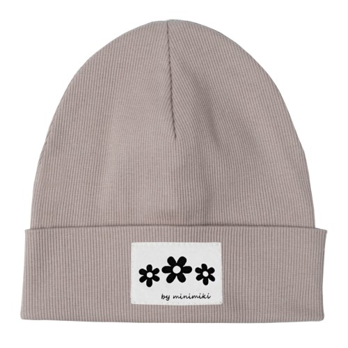 Czapka dziecięca wywijana beanie Minimiki sand beige kwiatki