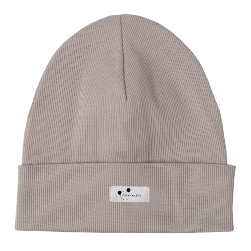Czapka dziecięca wywijana beanie Minimiki sand beige logo