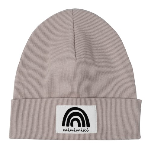 Czapka dziecięca wywijana beanie Minimiki sand beige tęcza