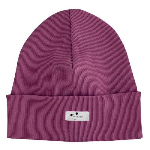 Czapka prążkowana beanie dziecięca Minimiki wrzos logo