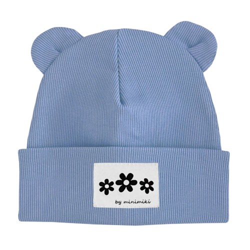 Czapka prążkowana beanie dziecięca Minimiki vintage blue kwiatki