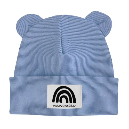 Czapka prążkowana beanie dziecięca Minimiki vintage blue tęcza
