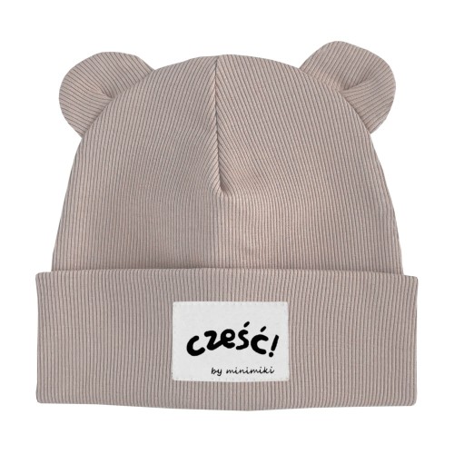 Czapka prążkowana beanie uszatka dziecięca Minimiki sand beige cześć