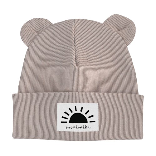 Czapka prążkowana beanie uszatka dziecięca Minimiki sand beige zachód słońca