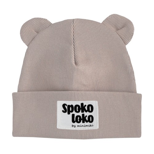 Czapka prążkowana beanie uszatka dziecięca Minimiki sand beige spoko loko