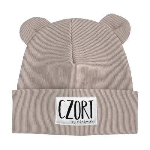 Czapka prążkowana beanie uszatka dziecięca Minimiki sand beige czort