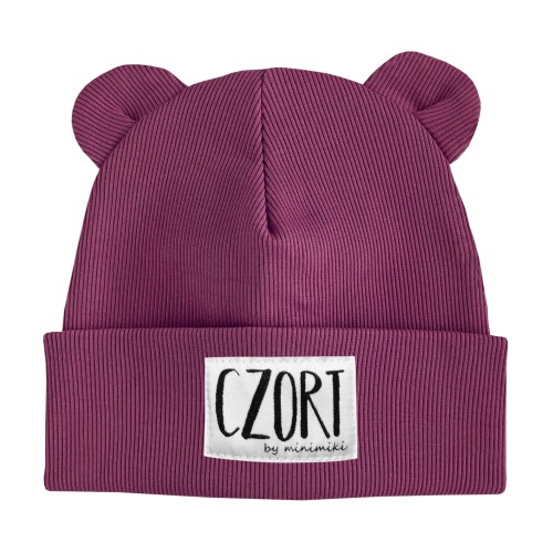 Czapka prążkowana beanie uszatka dziecięca Minimiki wrzos czort