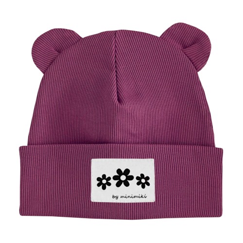 Czapka prążkowana beanie uszatka dziecięca Minimiki wrzos kwiatki