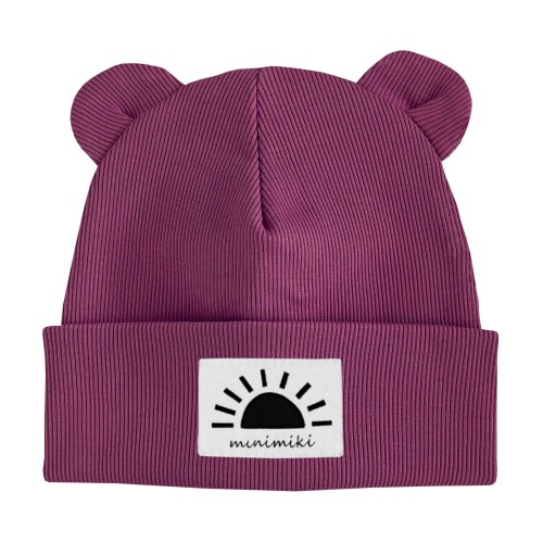 Czapka prążkowana beanie uszatka dziecięca Minimiki wrzos zachód słońca