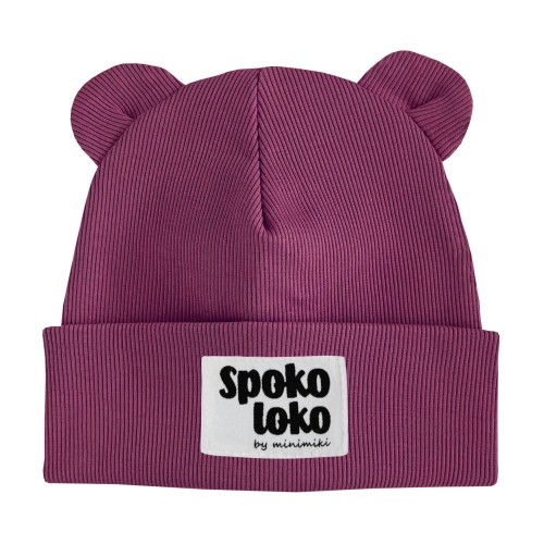 Czapka prążkowana beanie uszatka dziecięca Minimiki wrzos spoko loko
