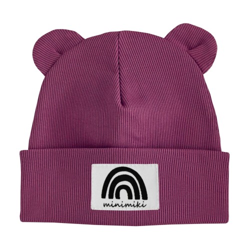 Czapka prążkowana beanie uszatka dziecięca Minimiki wrzos tęcza