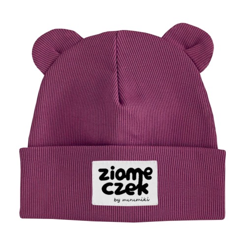 Czapka prążkowana beanie uszatka dziecięca Minimiki wrzos ziomeczek