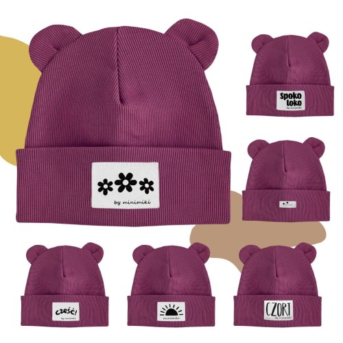 Wrzos czapka prążkowana beanie z uszkami - Czort, Ziomeczek i inne metki