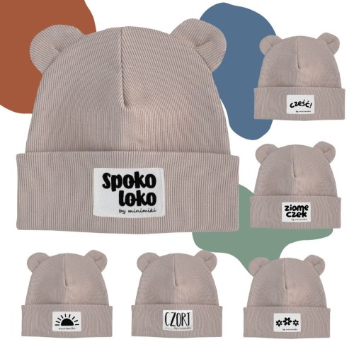 Piaskowy beż czapka prążkowana beanie z uszkami - Czort, Ziomeczek i inne metki