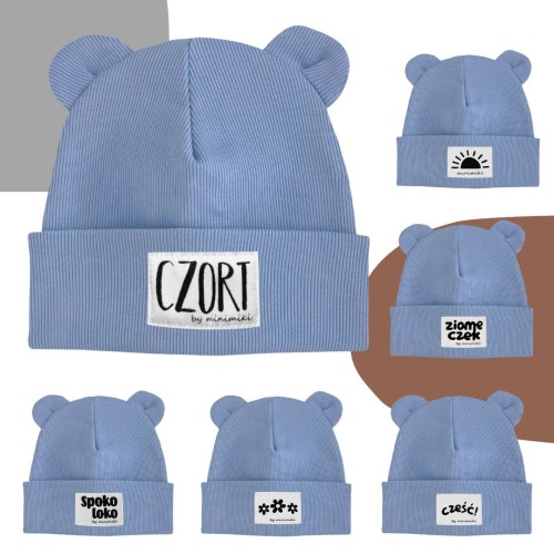 Vintage blue czapka prążkowana beanie z uszkami - Czort, Ziomeczek i inne metki