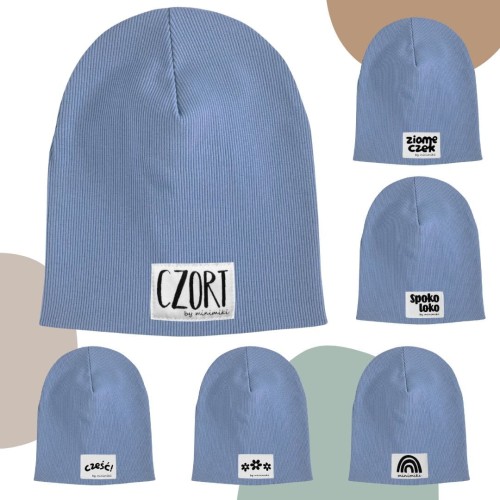 Podwójna czapka prążkowana Vintage blue Minimiki