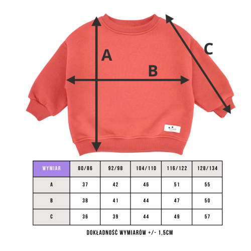 Tabela wymiarów bluza dziecięca Minimiki oversize
