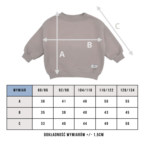Tabela wymiarów bluza dziecięca Minimiki oversize piaskowy beż