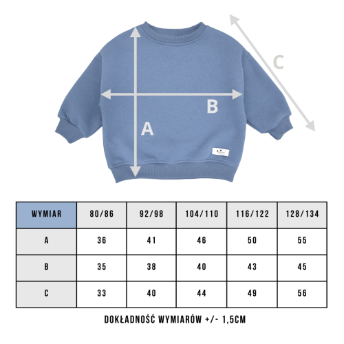 Tabela wymiarów bluza dziecieca oversize Minimiki