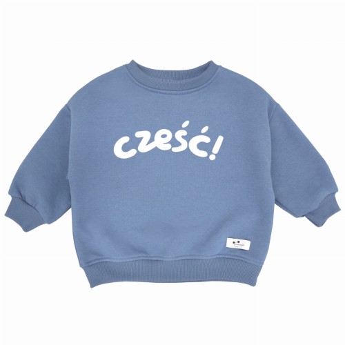 Ocieplana bluza dziecięca oversize Cześć vintage blue