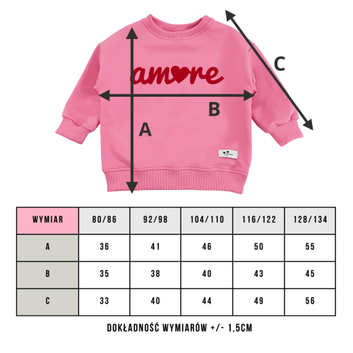 Bluza dziecięca Minimiki tabela wymiarów