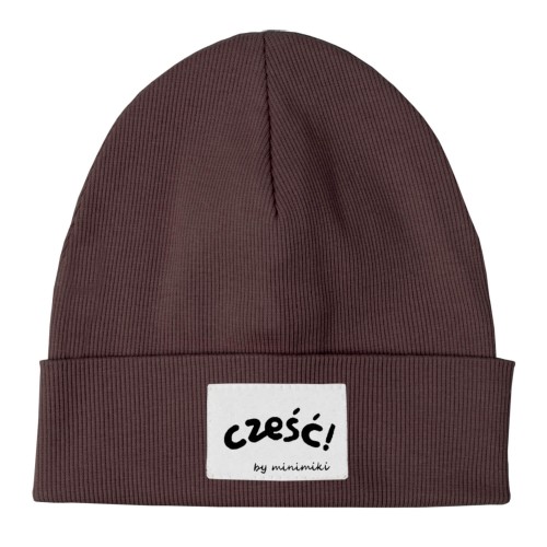 Czapka dziecięca prążkowana beanie Minimiki czekolada Cześć