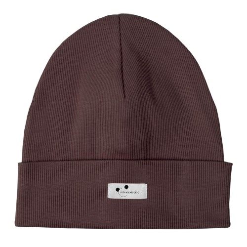 Czapka dziecięca prążkowana beanie Minimiki czekolada Logo
