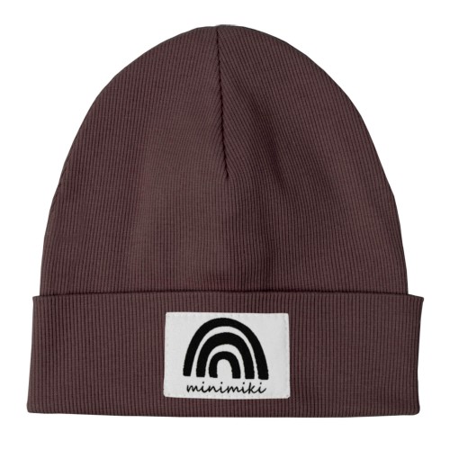 Czapka dziecięca prążkowana beanie Minimiki czekolada Tęcza