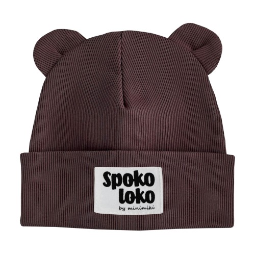 Czapka prążkowana uszatka Minimiki czekolada spoko loko