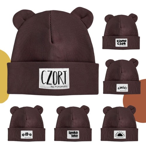 Czekolada czapka prążkowana beanie z uszkami