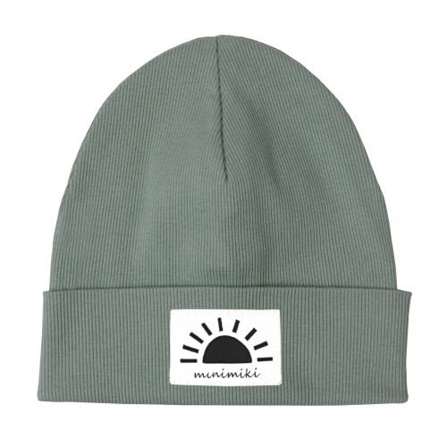 Dziecięca czapka prążkowana wywijana beanie Minimiki szałwia zachód słońca