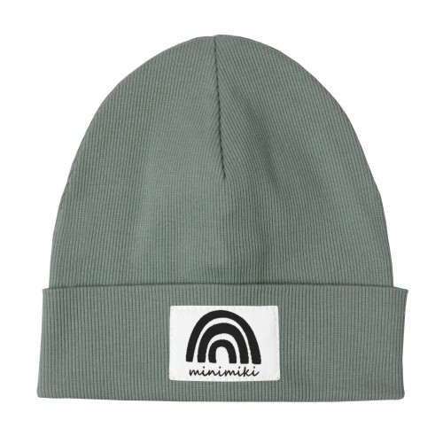 Dziecięca czapka prążkowana wywijana beanie Minimiki szałwia tęcza
