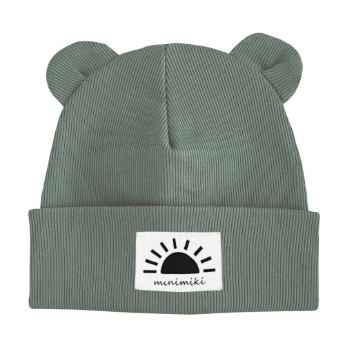 Dziecięca czapka prążkowana beanie z uszkami Minimiki szałwia zachód słońca