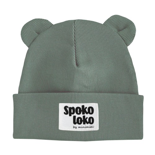 Dziecięca czapka prążkowana beanie z uszkami Minimiki szałwia spoko loko