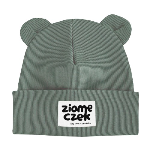 Dziecięca czapka prążkowana beanie z uszkami Minimiki szałwia ziomeczek