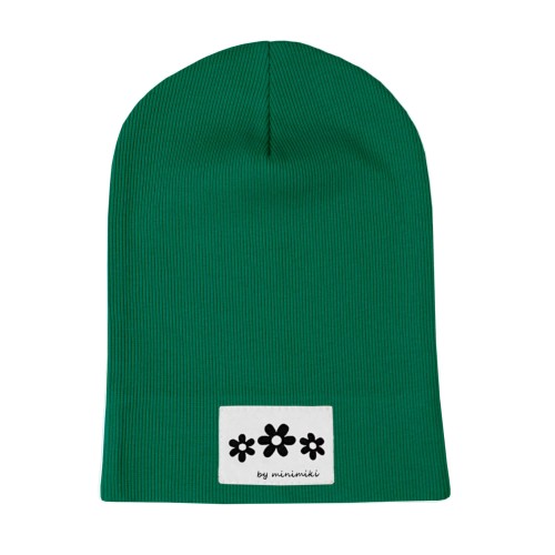 Cienka czapka dziecięca Minimiki butelkowa zieleń Kwiatki