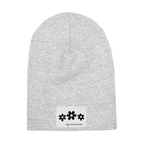 Cienka czapka dziecięca Minimiki szary melanż kwiatki