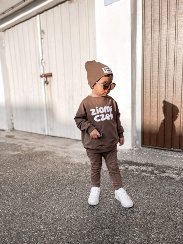 Spodnie baggy mocca z przeszyciami Minimiki