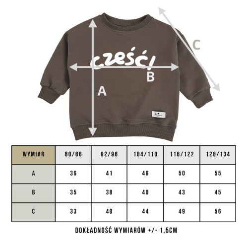 Bluza dziecięca oversize Handmade Minimiki tabela wymiarów