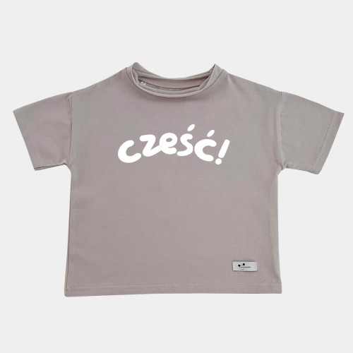 Koszulka oversize Cześć Piaskowy beż